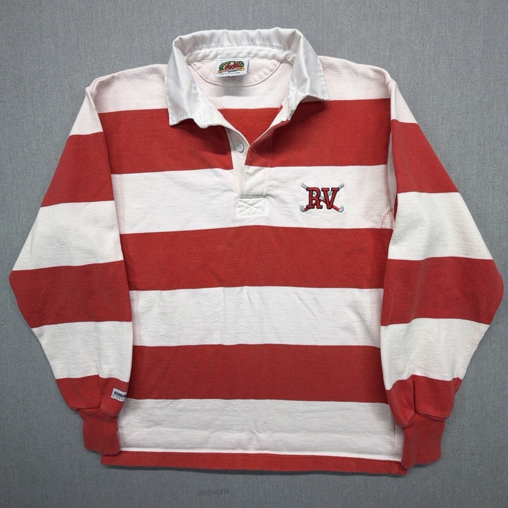Vintage Barbarian Rugby Shirt Men's M Red White Colorblock DYE BLEEDING